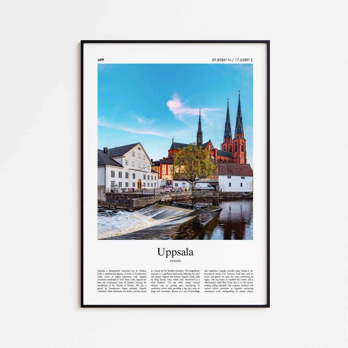 Uppsala Sweden Cathedral Twin Spires River View Travel Poster