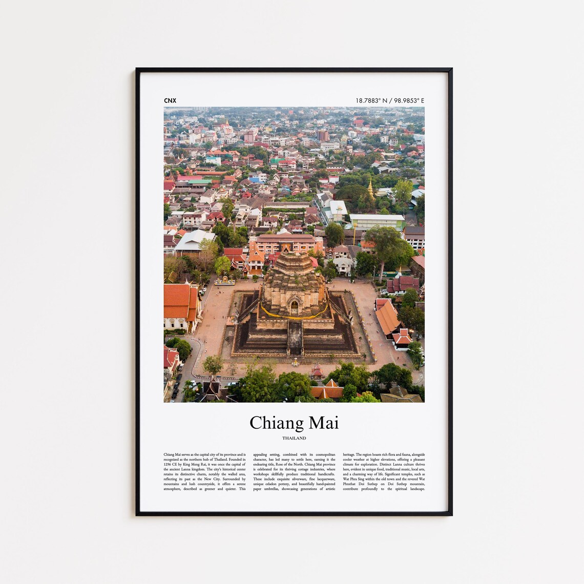 Chiang Mai Thailand Ancient Temple Aerial Old City Color Photo Poster