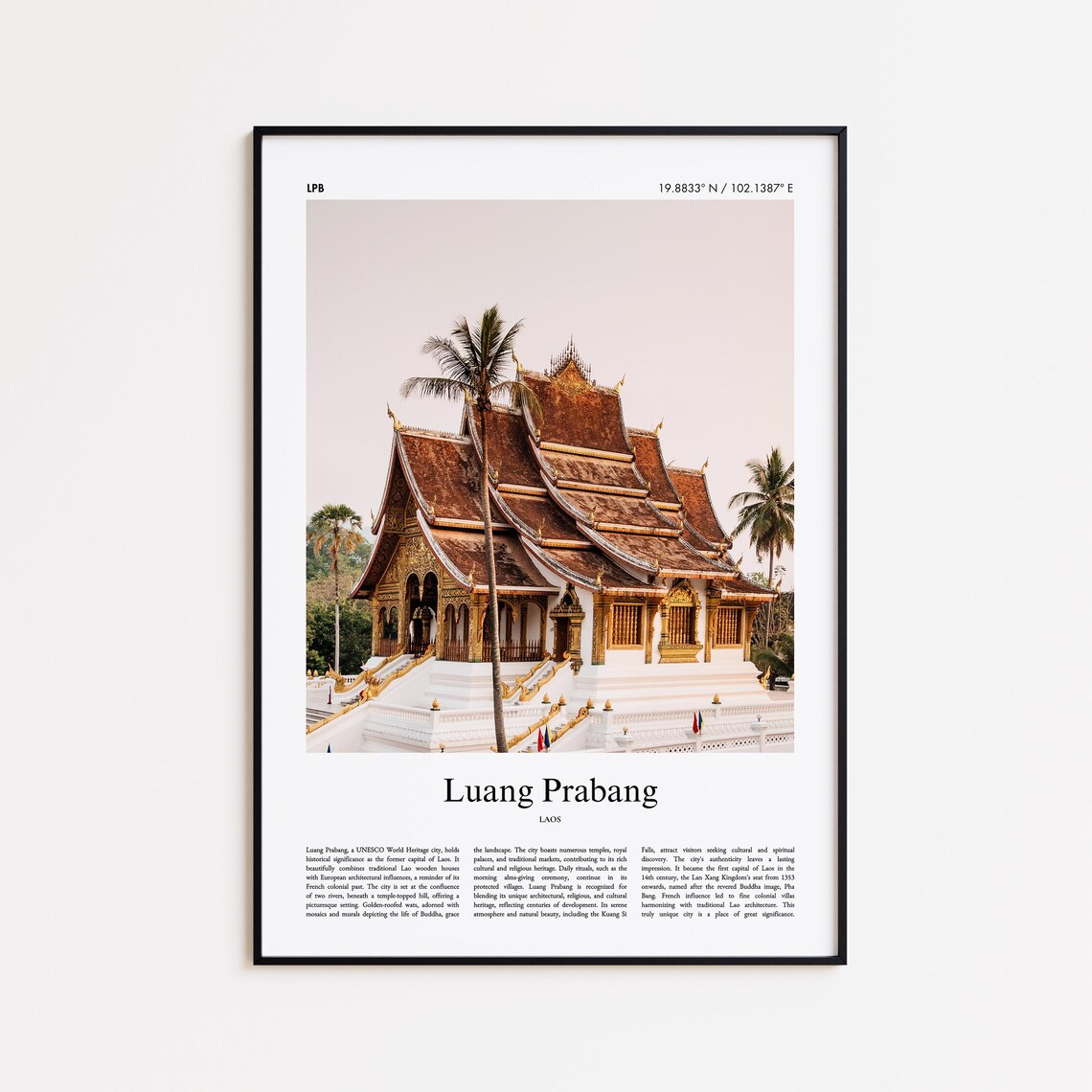 Luang Prabang Laos Golden Temple Palm Trees Sunset Travel Poster