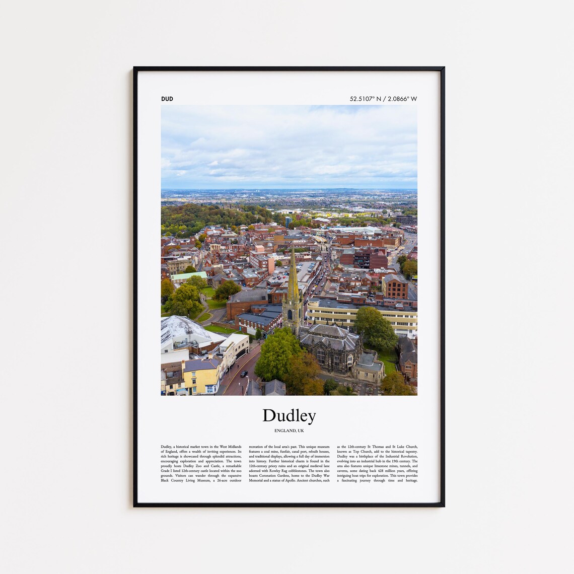 Dudley England UK Market Town Aerial Church View Travel Poster