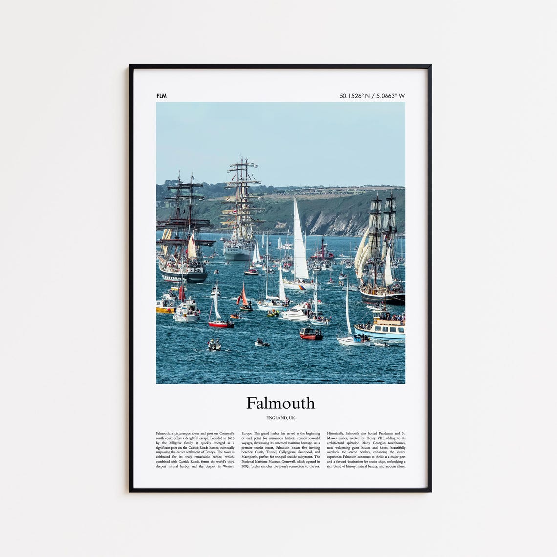 Falmouth Cornwall England Tall Ships Harbor Photo Travel Poster