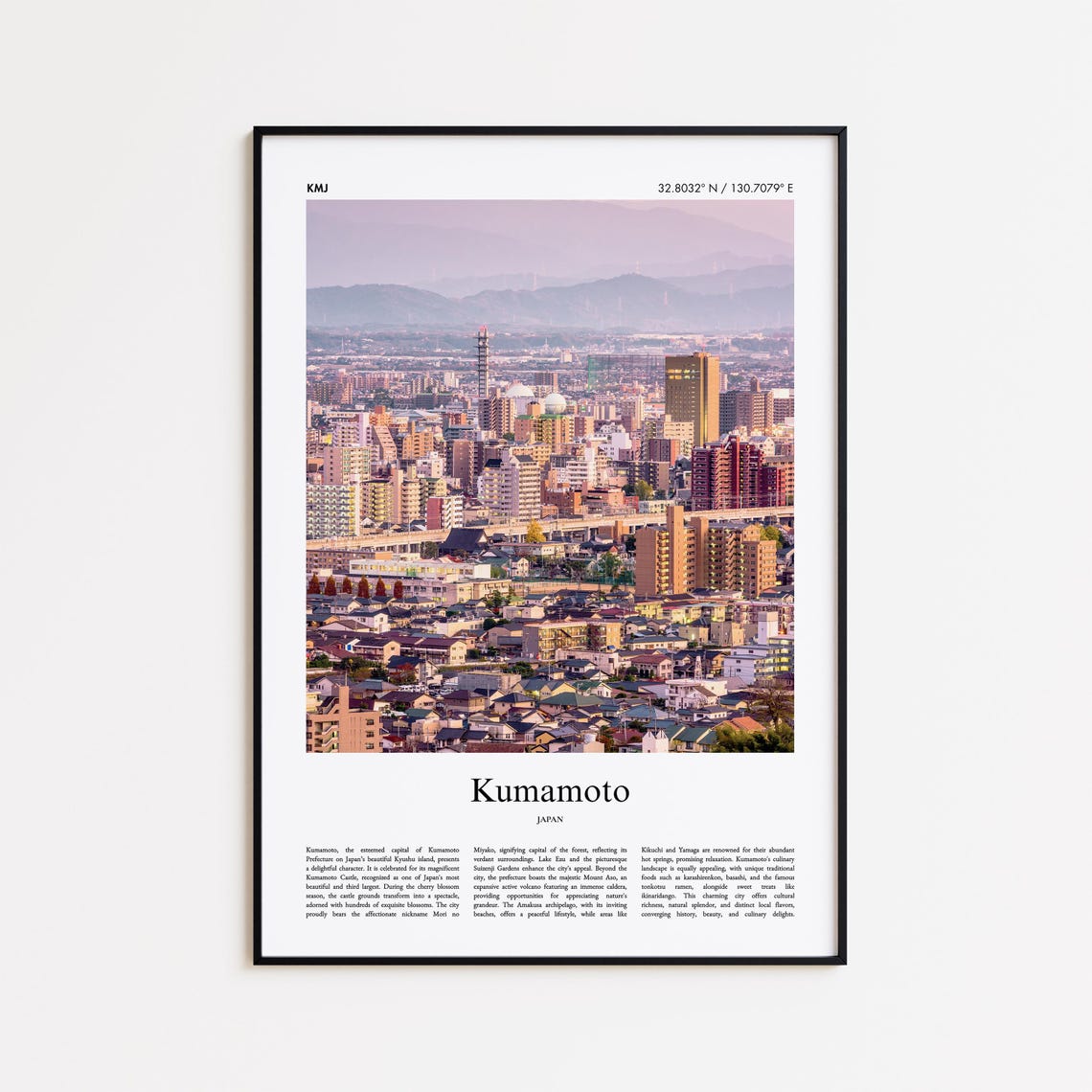 Kumamoto Japan Cityscape Mountains Sunset Travel Photo Poster
