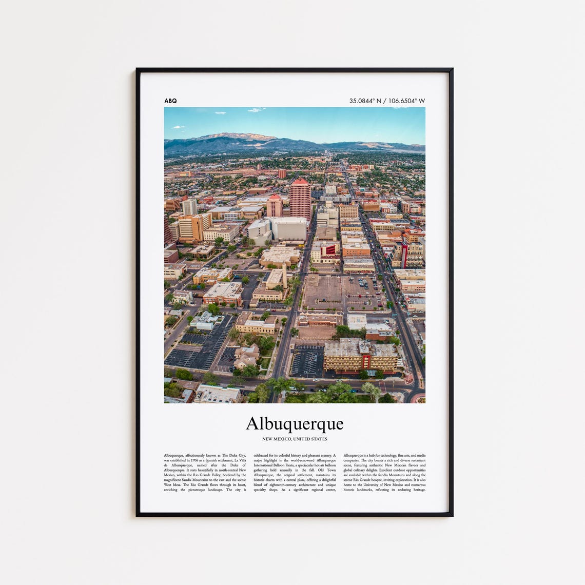 Albuquerque New Mexico Aerial Downtown With Sandia Mountains Poster