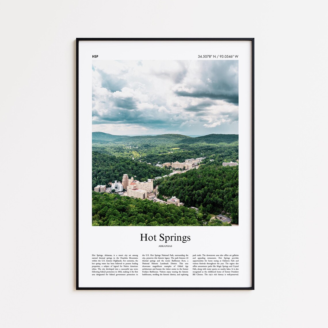 Hot Springs Color Print, Minimal Arkansas Travel Poster