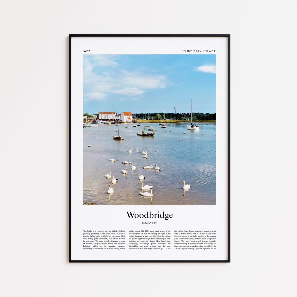 Woodbridge England Riverside Harbor Swans Sailing Travel Poster