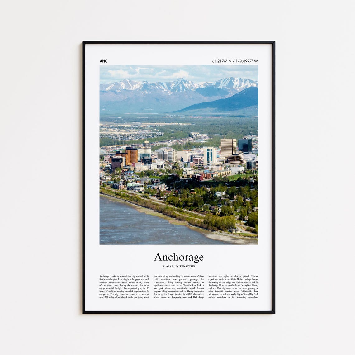 Anchorage Alaska Downtown Snowy Mountains Skyline Travel Photo Poster
