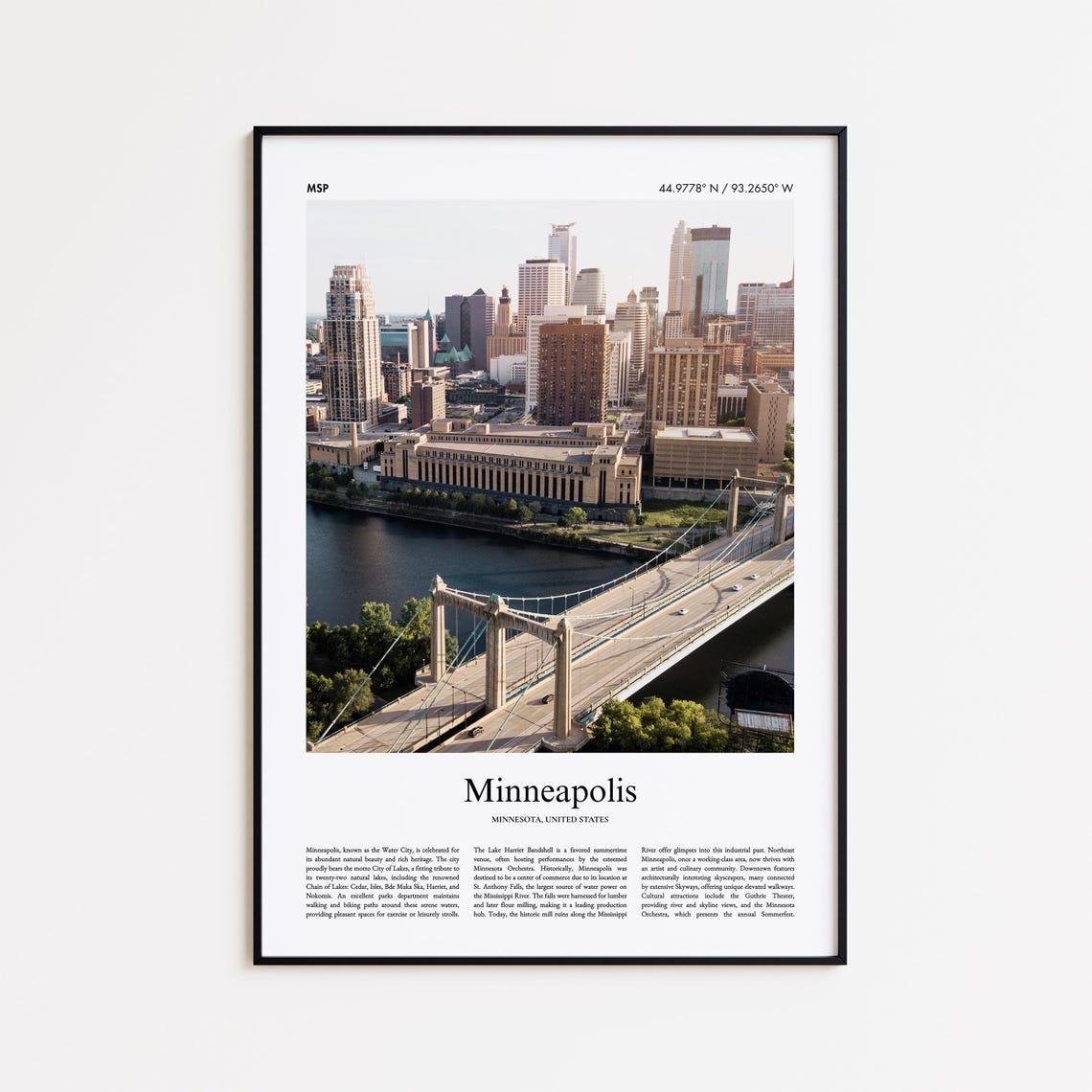 Minneapolis Minnesota Skyline River Bridge Aerial Photo Poster