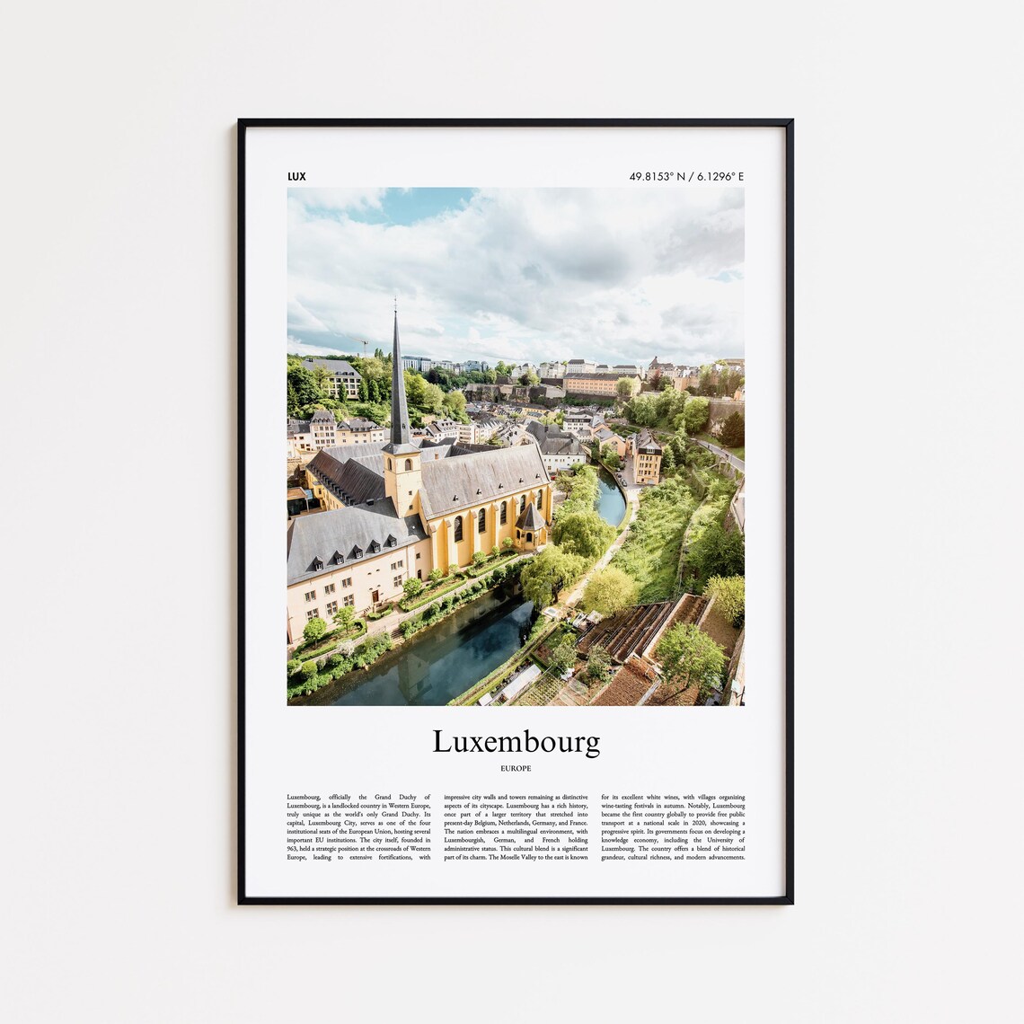Luxembourg Europe Golden Church Valley Old Town Photo Poster