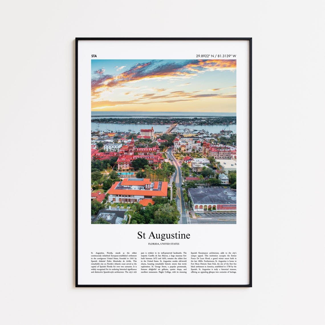 St Augustine Florida Historic Sunset Bay Aerial Photo Poster