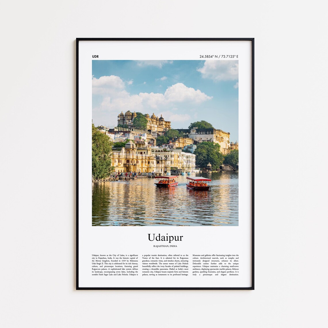 Udaipur India City Palace Lake Pichola Boats Real Photo Travel Poster
