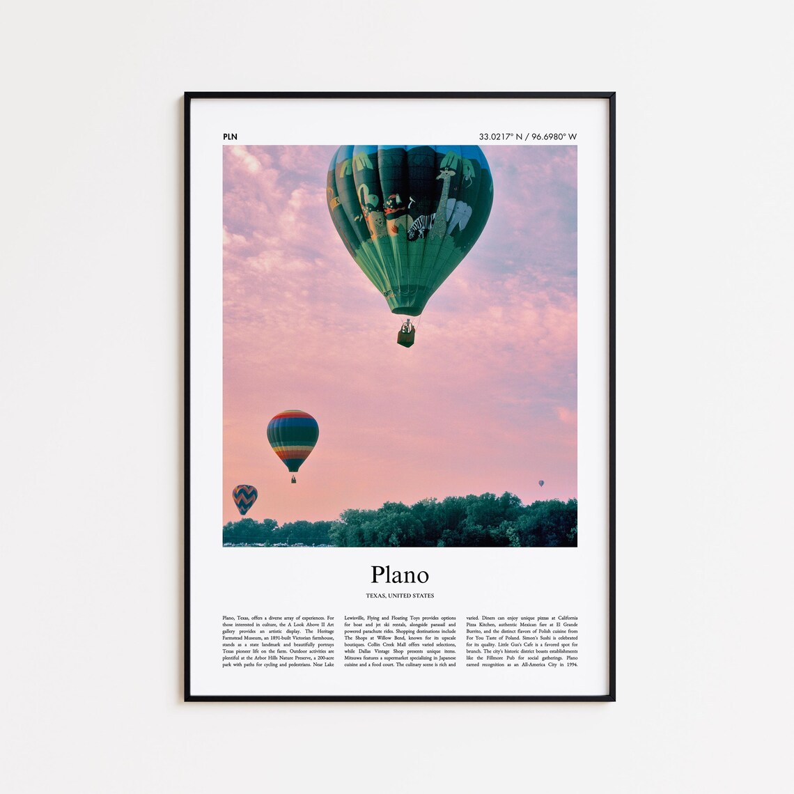 Plano Texas Hot Air Balloons Sunset Sky Festival Travel Poster