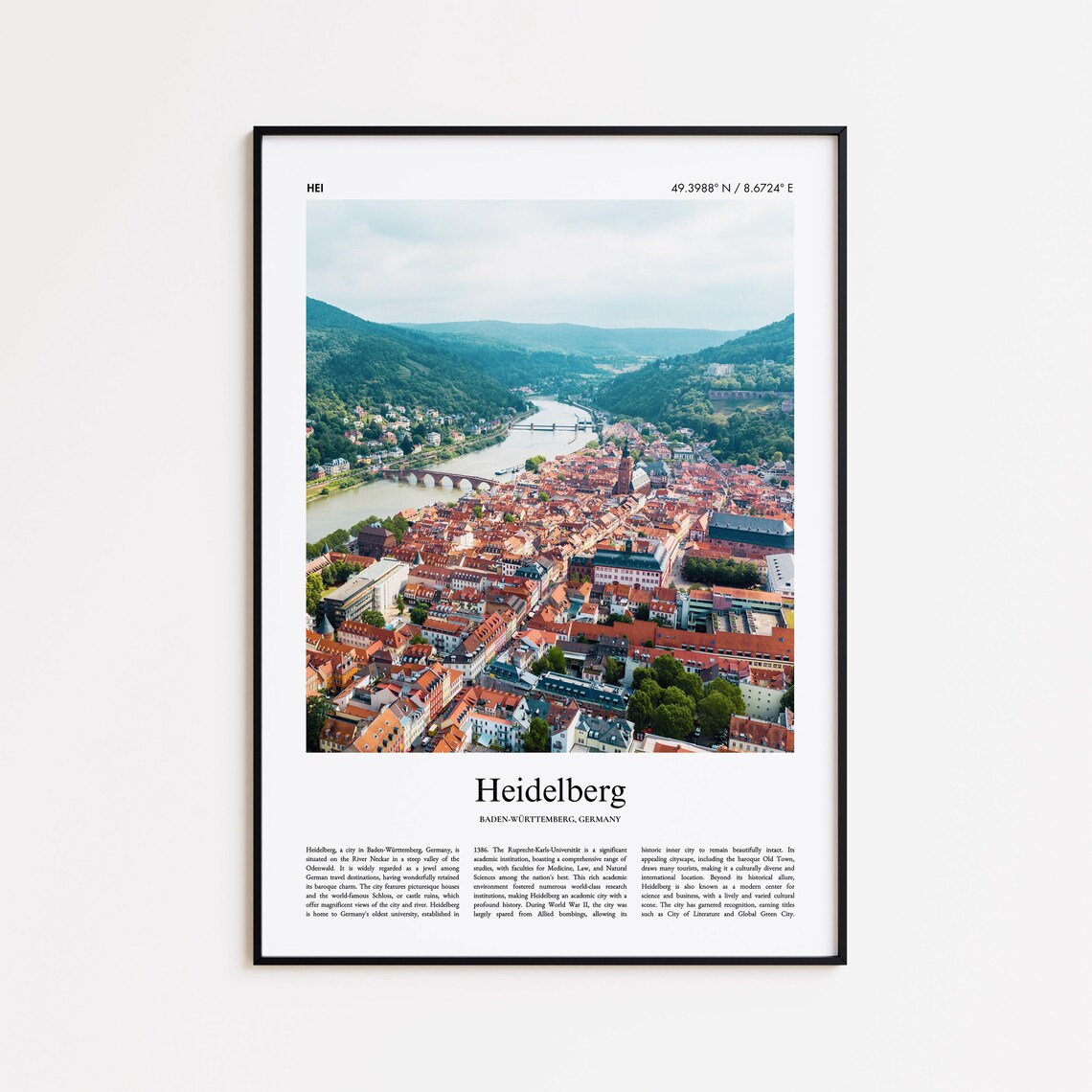 Heidelberg Germany Old Town Neckar River Aerial Travel Poster