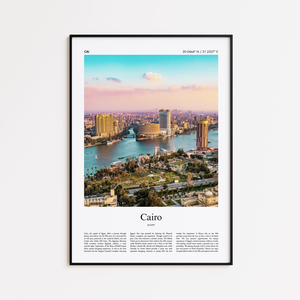 Cairo Egypt Nile River Sunset Aerial Minimal City Photo Poster