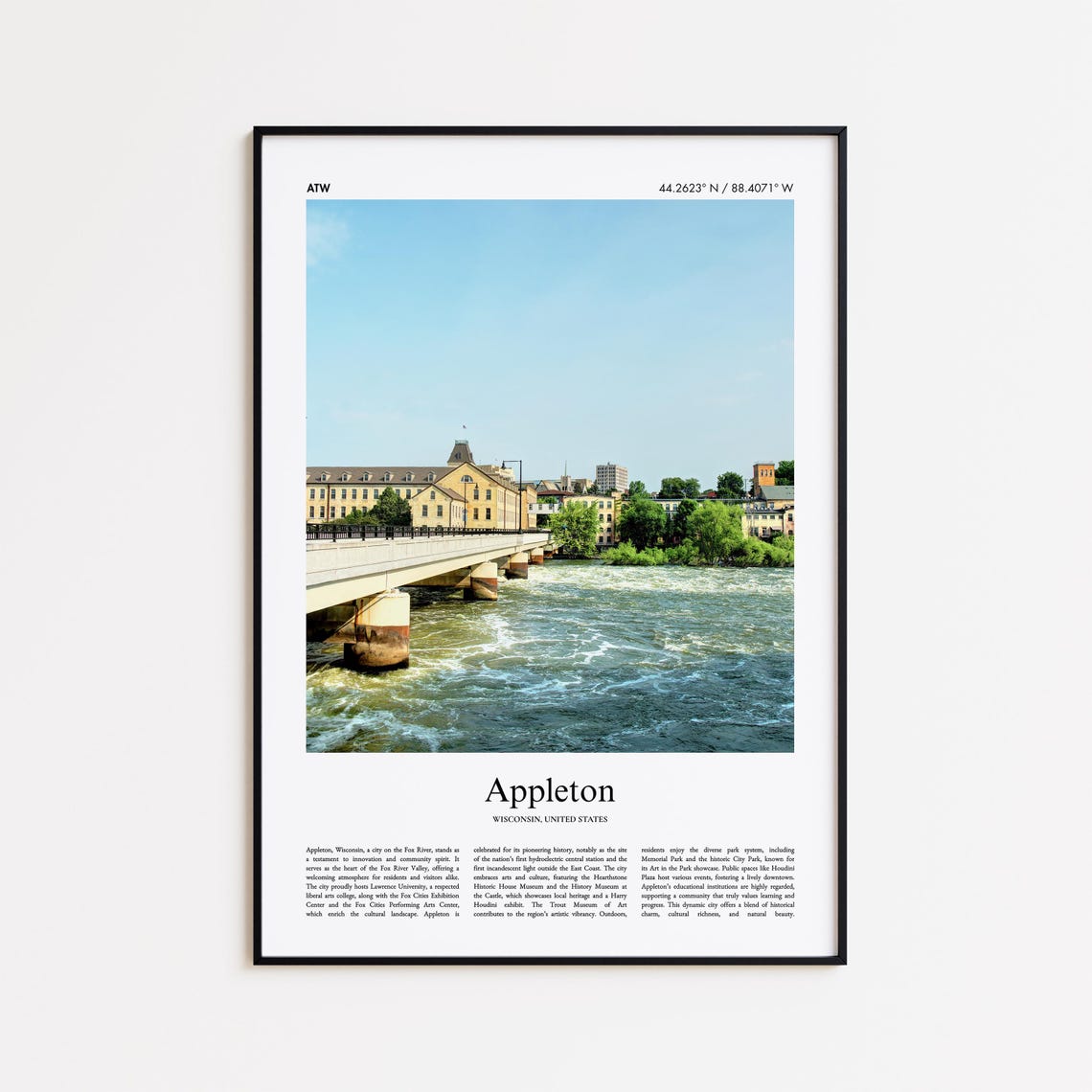 Appleton Wisconsin Fox River Bridge Downtown Cityscape Photo Poster