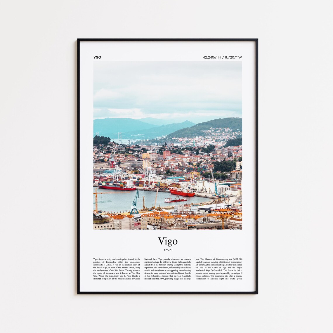 Vigo Spain Galicia Harbor Cityscape Aerial Port Photo Poster