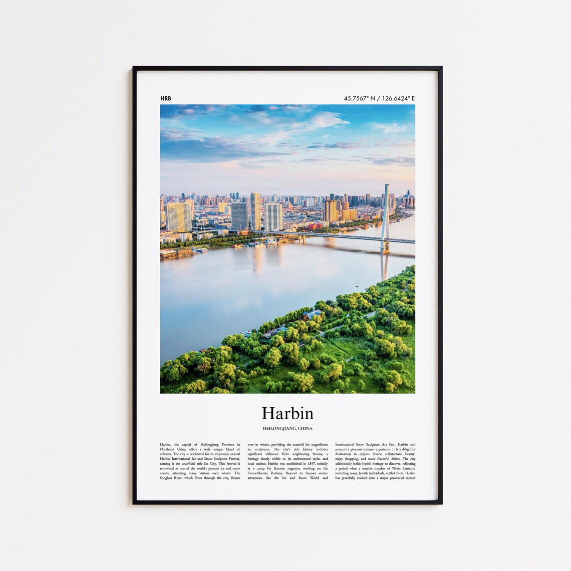 Harbin China Heilongjiang River City Skyline Travel Photo Poster