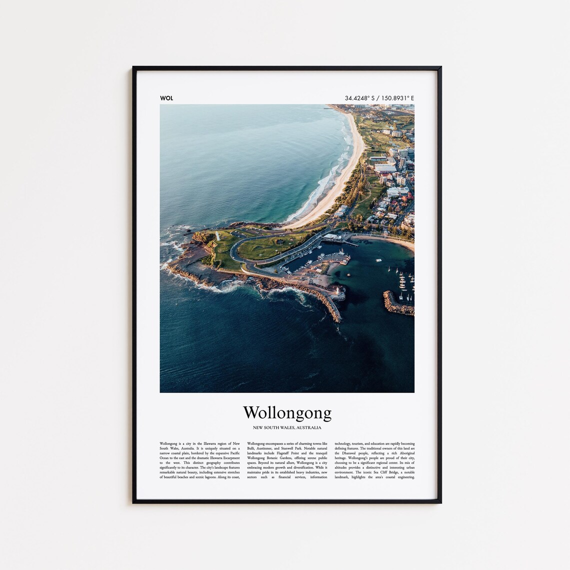 Wollongong Australia Aerial Coastline Beach Harbor City Poster