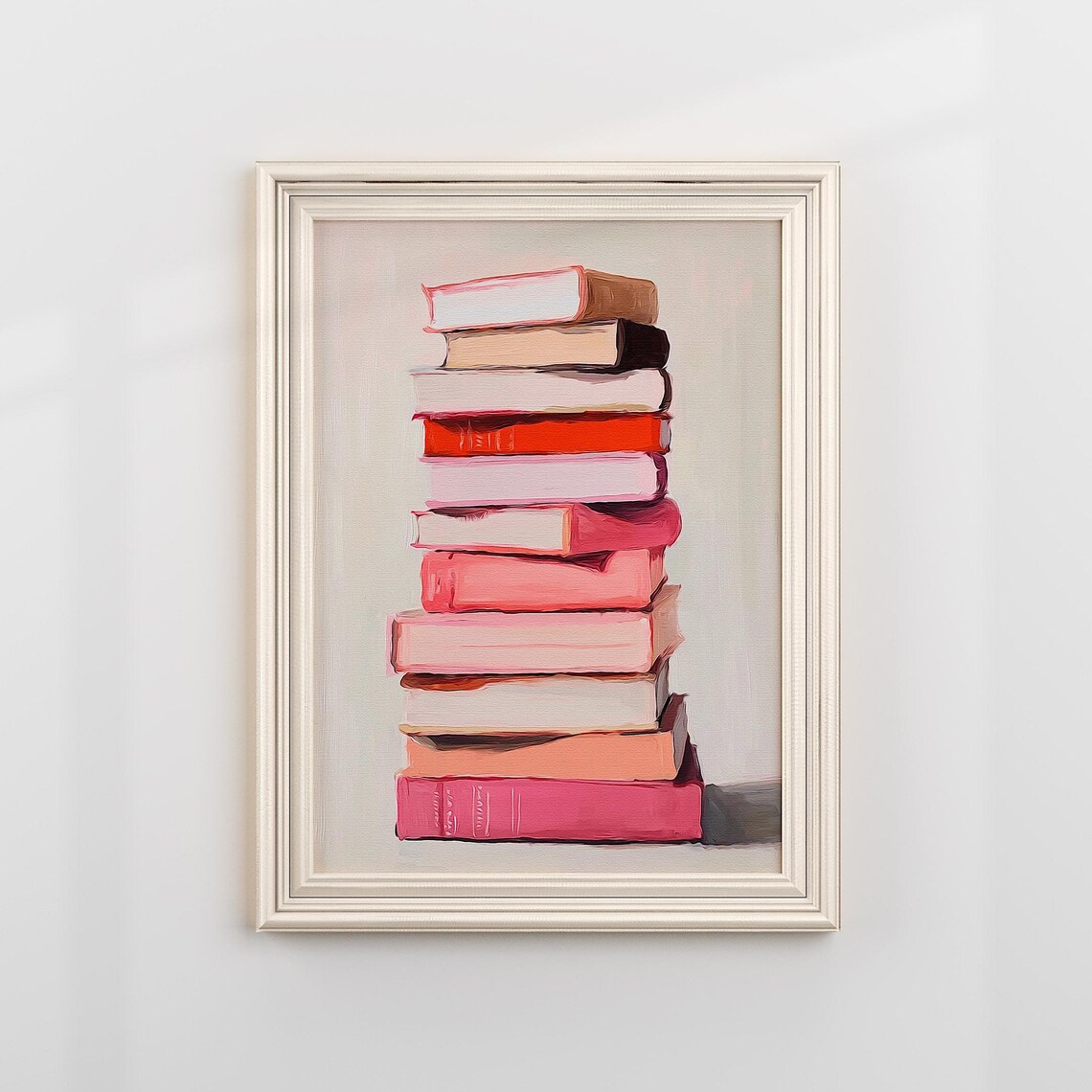 Pink Stacked Books Coquette Watercolor Bookish Girl Room Wall Art