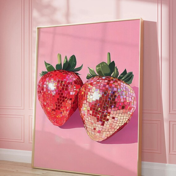 Disco Strawberry Poster, Retro Preppy Wall Art