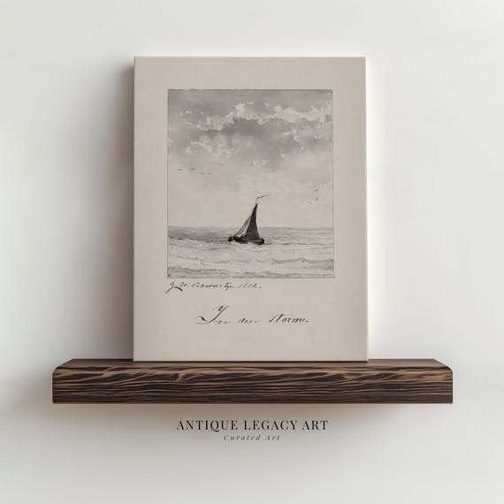 Vintage Sailboat Sketch, Ocean Seascape Art Print