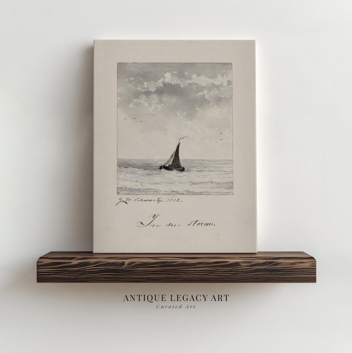 Vintage Sailboat Sketch, Ocean Seascape Art Print