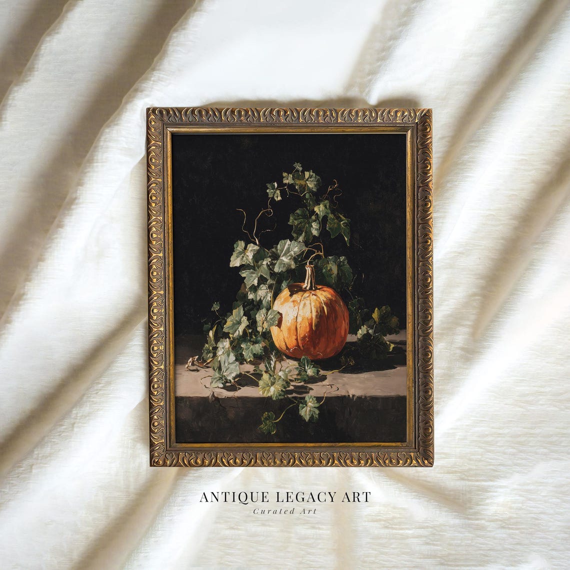 Orange Pumpkin Ivy Still Life Dark Rustic Autumn Harvest Poster