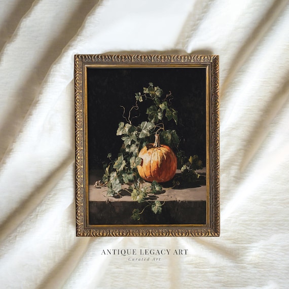 Fall Pumpkin Painting Print Rustic Autumn Botanical