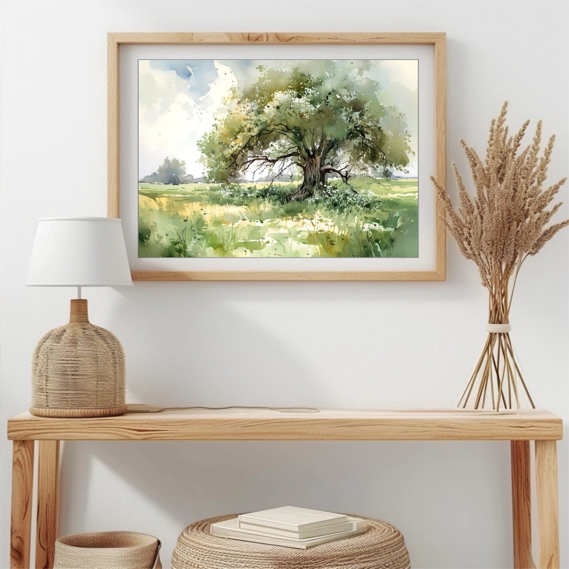 Oak Tree Watercolor Art Print, Summer Meadow Landscape - Image 3