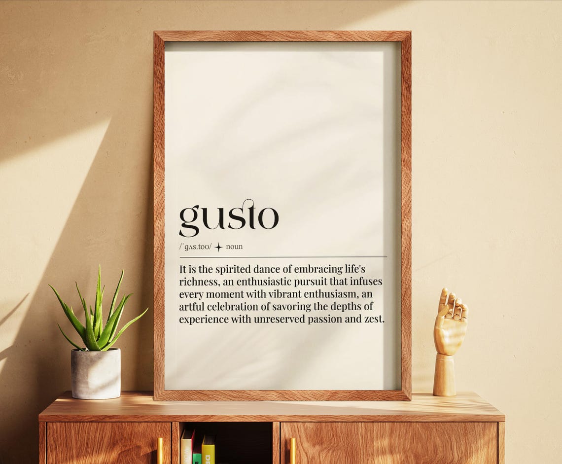 Gusto Definition Word Art Minimalist Typography Kitchen Print