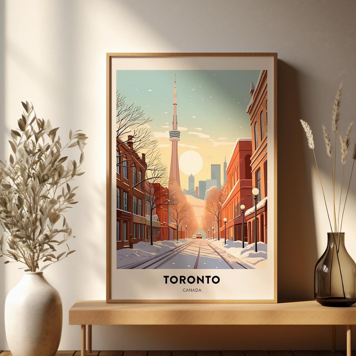 Toronto Winter Snowy Street CN Tower Vintage Travel Poster Canada - Image 2