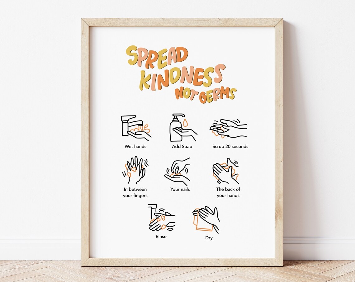 Spread Kindness Not Germs Hand Washing Instructions Poster