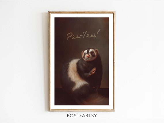 Funny Bathroom Art Wall Decor Skunk Classical Painting Vintage Midcentury Style Poster Print Toilet Humor Guest Bathroom Amusing Gift Gift