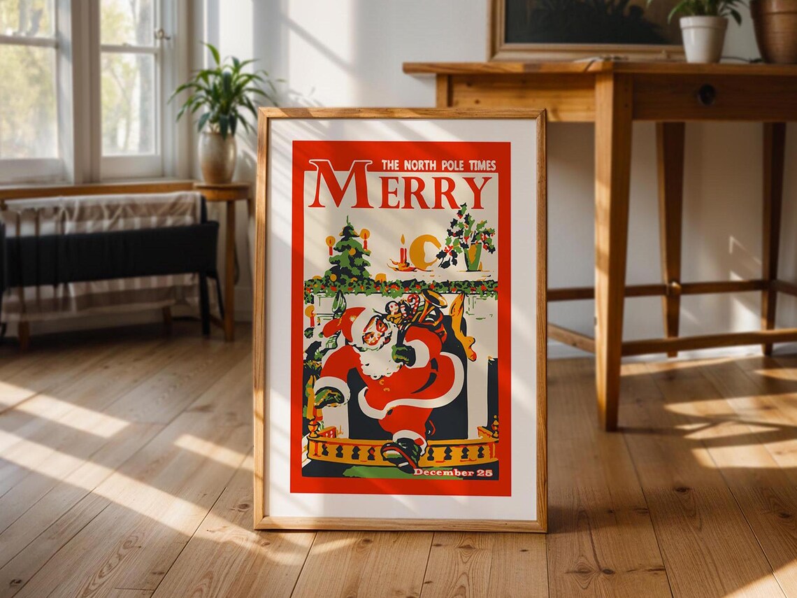 Retro Christmas North Pole Art Print, Holiday Decor - Image 3