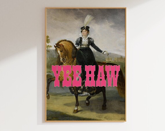 Yee Haw Print Vintage Western Decor Trendy Cowgirl Wall Art Funny Eclectic Poster A37