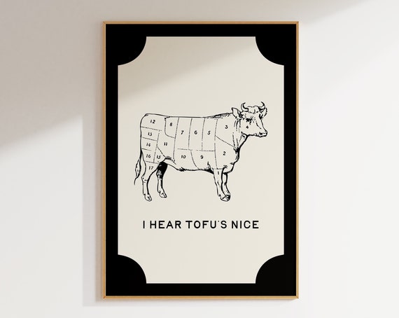Vegetarian Vegan Kitchen Humor, Black and White Art Print