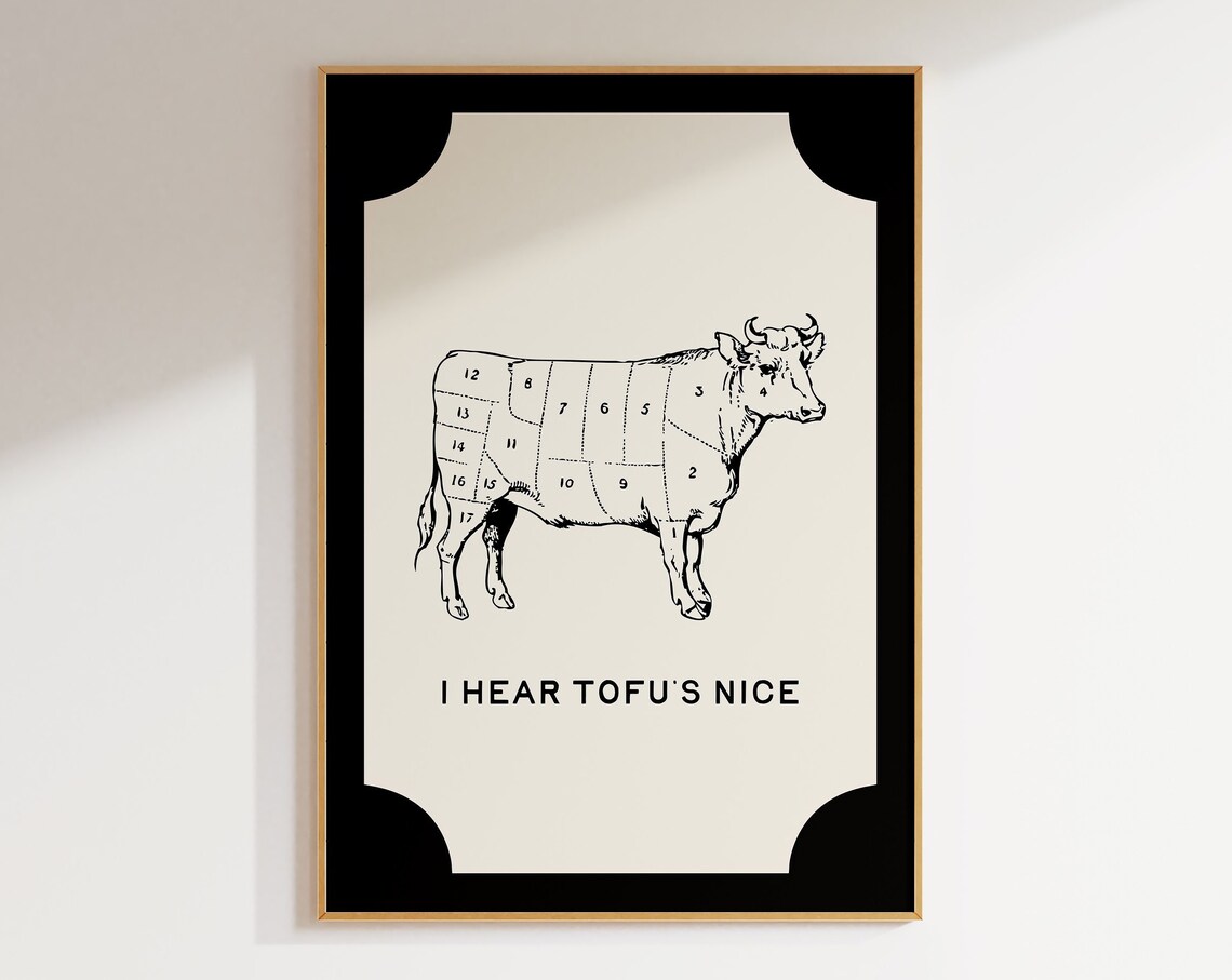 Vegetarian Vegan Kitchen Humor, Black and White Art Print