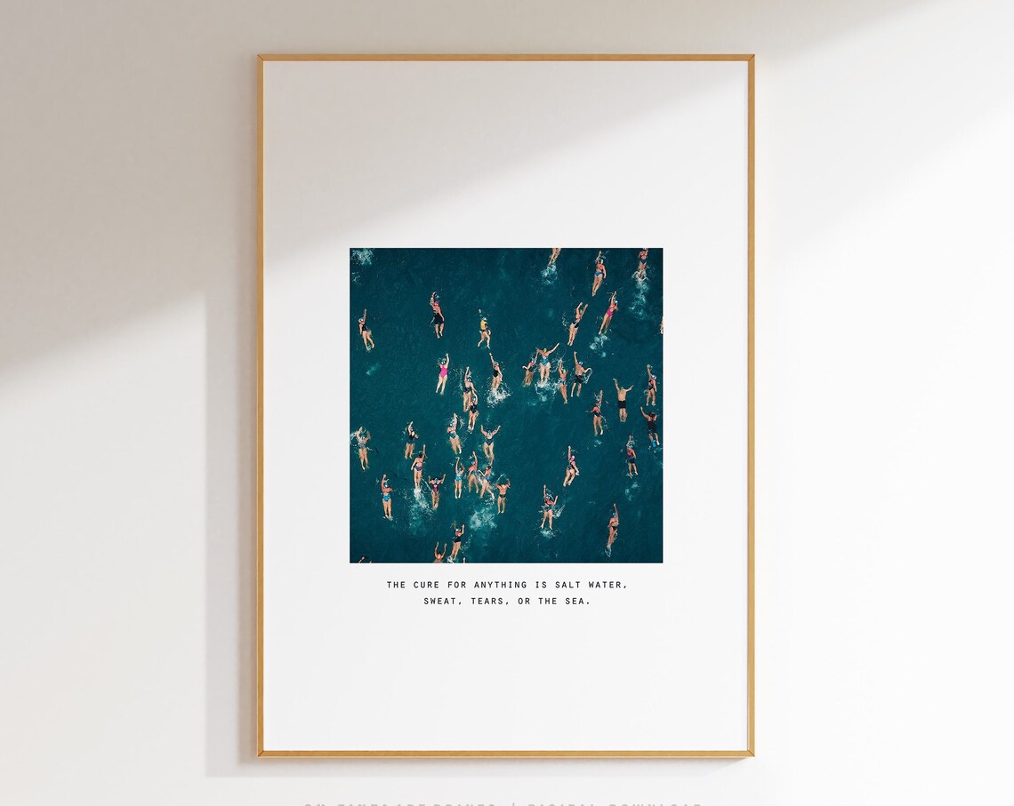 Swimmers in Ocean, Isak Dinesen Quote Art Print
