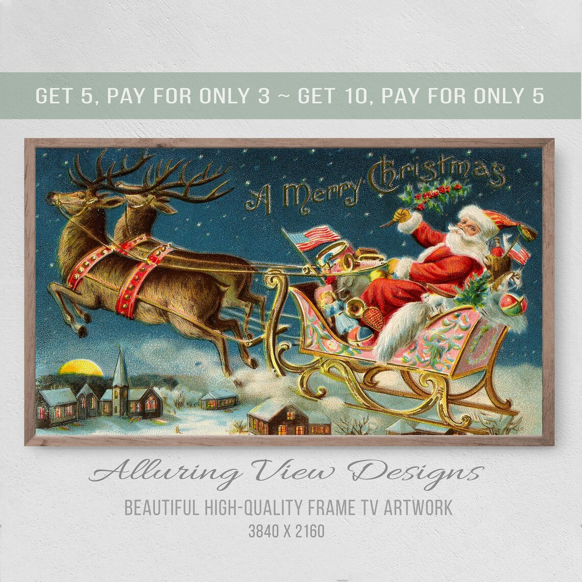 Christmas Vintage Santa's Sleigh Art Print