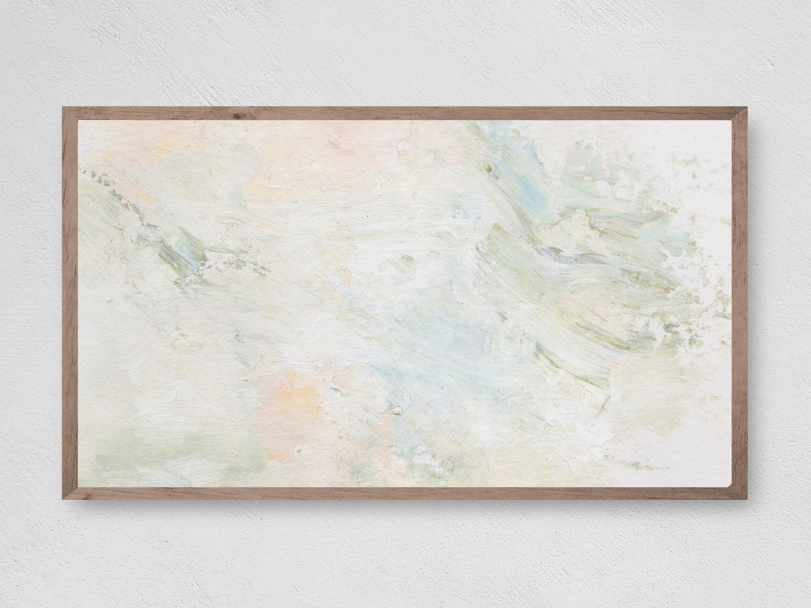 Pale Peach Mint White Soft Watercolor Wash Abstract Wall Art Poster