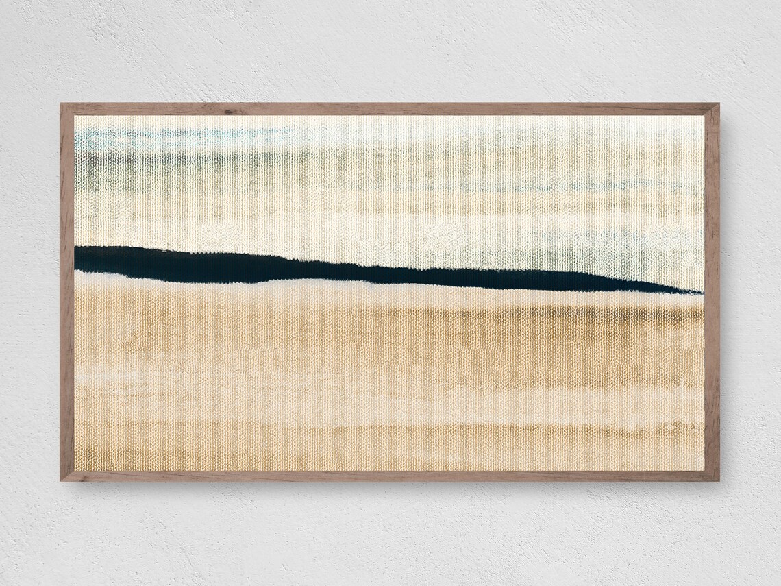 Beige Navy Bold Horizon Line Minimalist Abstract Modern Wall Art