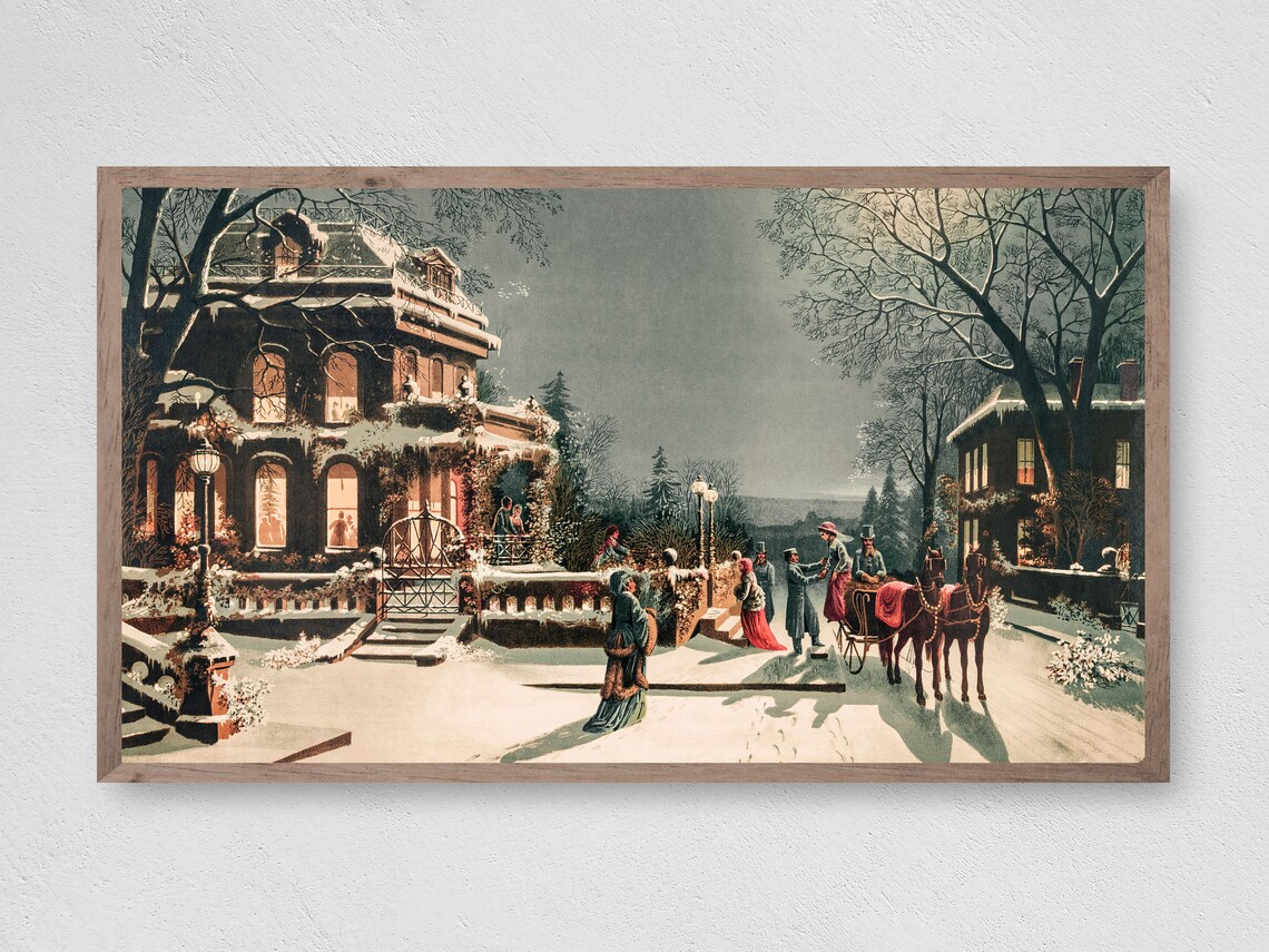 Victorian Christmas Art Print, Winter Holiday Decor