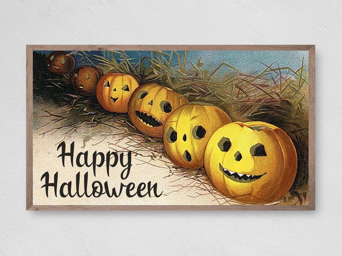 Vintage Pumpkins Art Print, Halloween Decor
