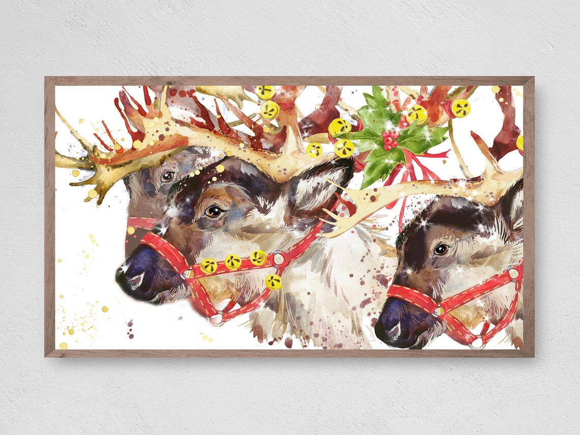 Christmas Sleigh Reindeer Winter Art Print