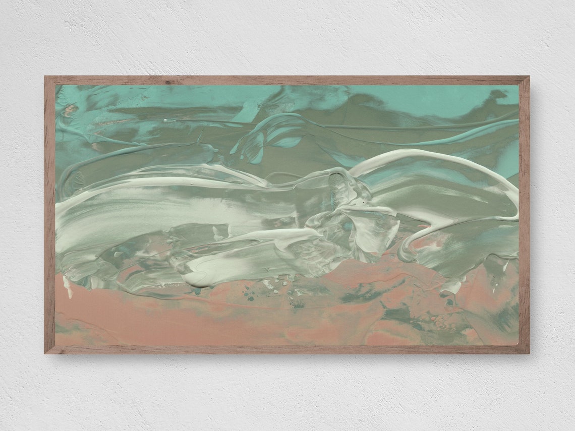 Teal White Blush Fluid Organic Waves Abstract Painting Wall Art Poster