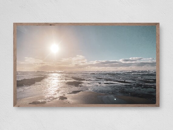 Sunlit Ocean Beach Golden Sun Reflection Coastal Seascape Travel Poster