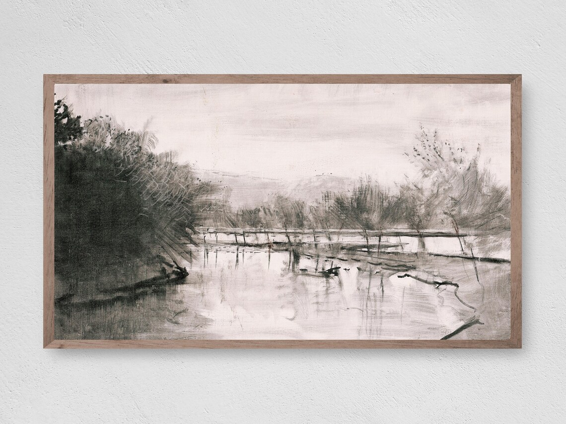 Charcoal Pond Art Print, Nature Landscape