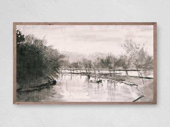 Charcoal Pond Art Print, Nature Landscape