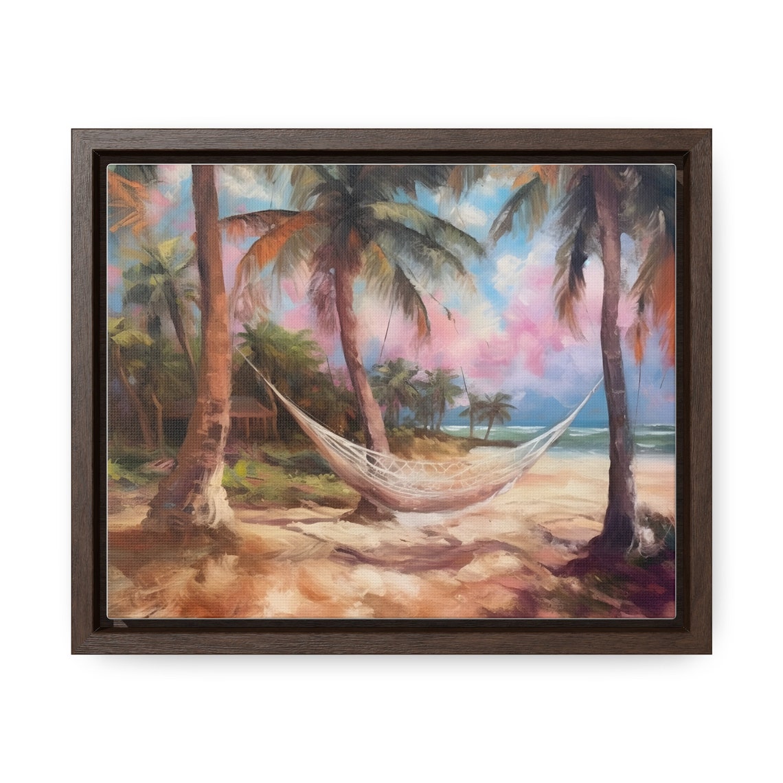 Tropical Hammock Between Palm Trees on a Beach at Sunset Poster - Image 4