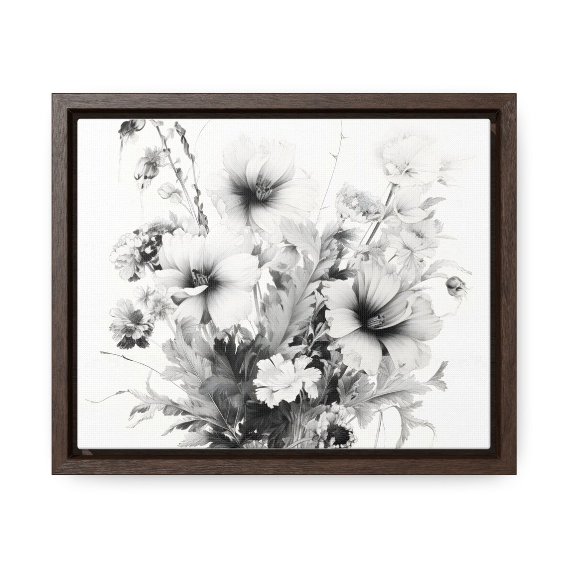Black White Ink Wildflower Bouquet Monochrome Floral Art Poster - Image 4