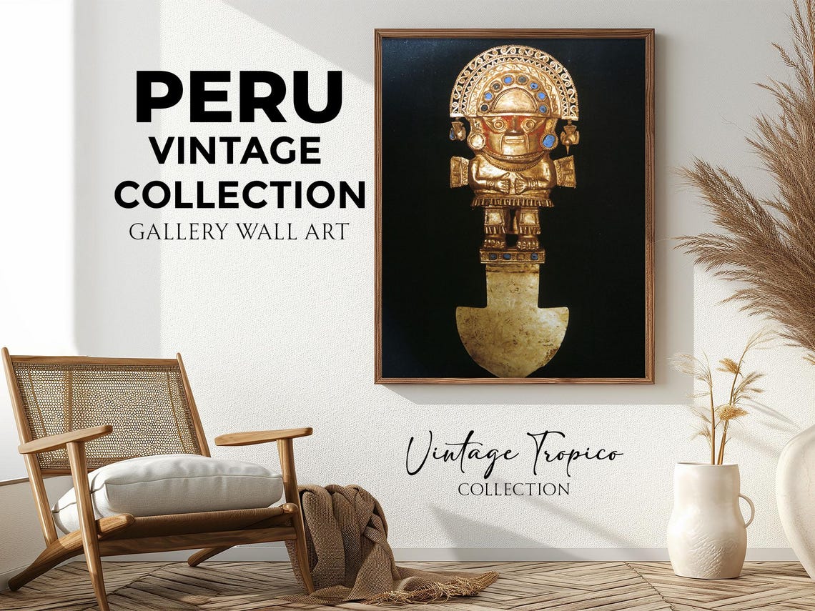 Peruvian Tumi Ceremonial Dagger Gold Inca Treasure Vintage Wall Art